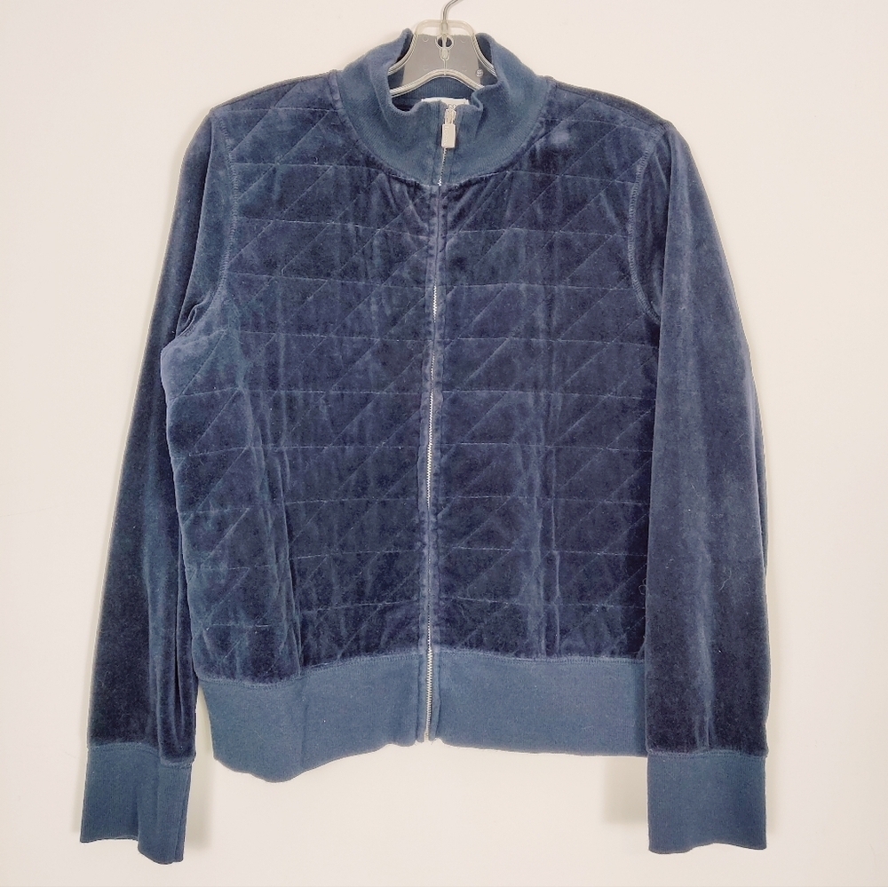 Liz & Co Women's Velvet Quilted Zip-Up Jacket Size Blue Nautical Cotton Fall XL